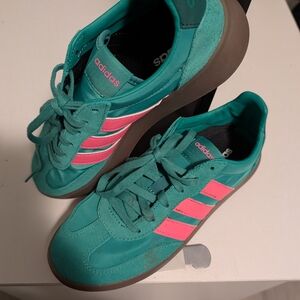 adidas Teal Athletic Shoes with Pink Stripes